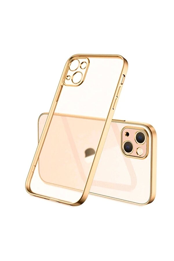 Buti̇k İphone 13 Mi̇ni̇ Renkli̇ Kenar Şeffaf Kılıf Kamera Korumalı Si̇li̇kon Kılıf-(5775)