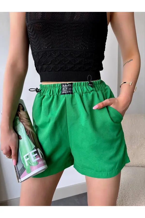 Ymywear Armalı Keten Şort Yeşi̇l S251003