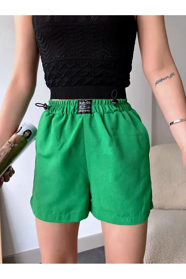 Ymywear Armalı Keten Şort Yeşi̇l S251003