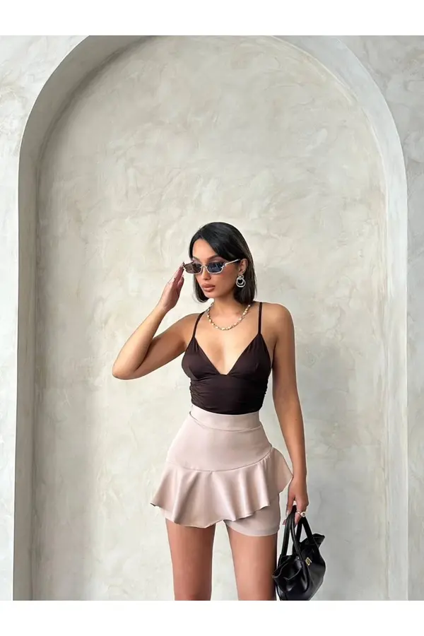 Ymywear Vnlu Fırfırlı Şort Bej S24683