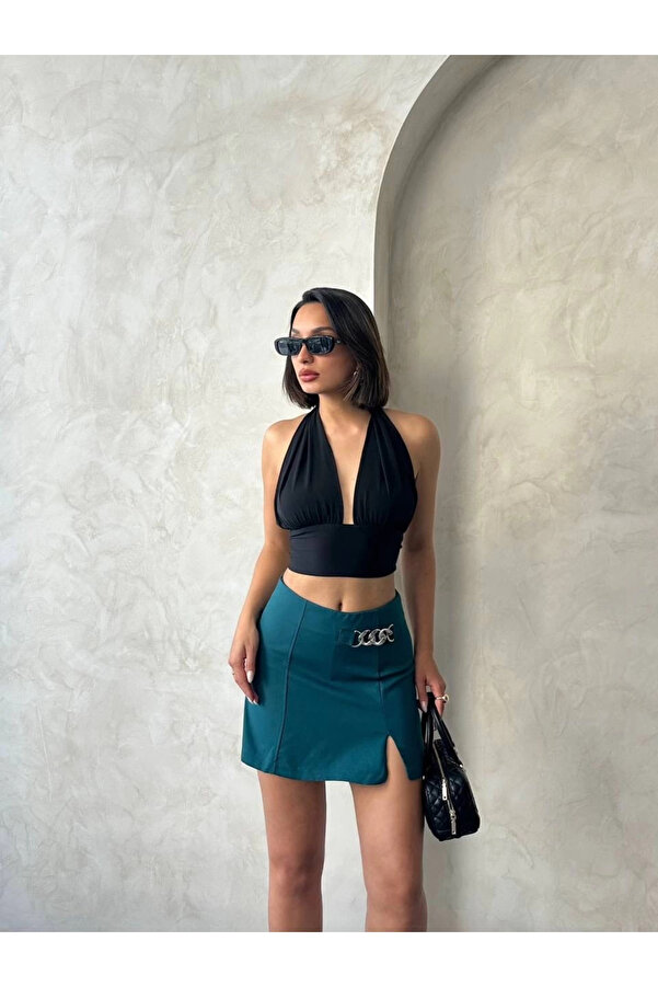 Ymywear Zi̇nci̇rli̇ Şort Etek Petrol Yeşi̇li̇ S24676