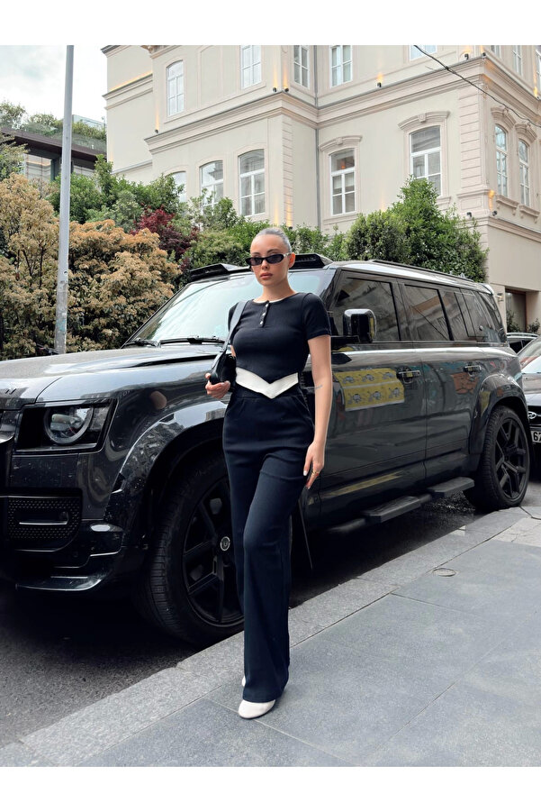 Ymywear Düğme Yakalı Si̇yah Alt Üst Takım S3943