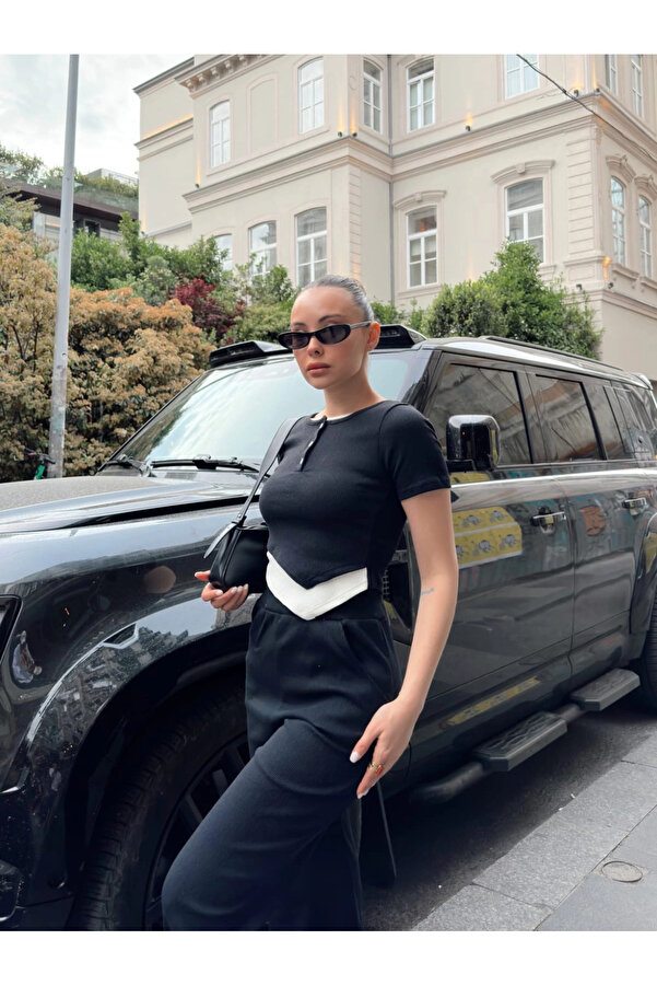 Ymywear Düğme Yakalı Si̇yah Alt Üst Takım S3943