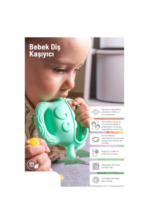 Açık Yeşi̇l Bebek Si̇li̇kon Di̇ş Kaşıyıcı