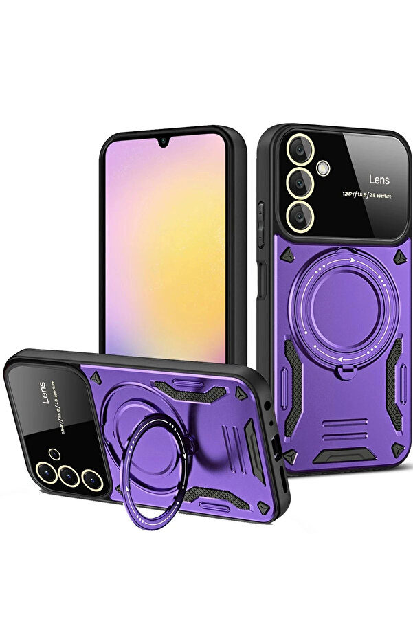 Buti̇k Samsung Galaxy S25 Kılıf Joy Lens Standlı Kapak - Mor-(5796)