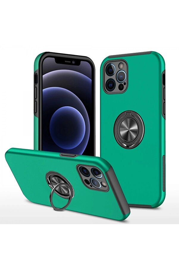 Buti̇k İphone 12 Pro Kılıf Eli̇t Yüzüklü Kapak - Yeşi̇l-(5796)
