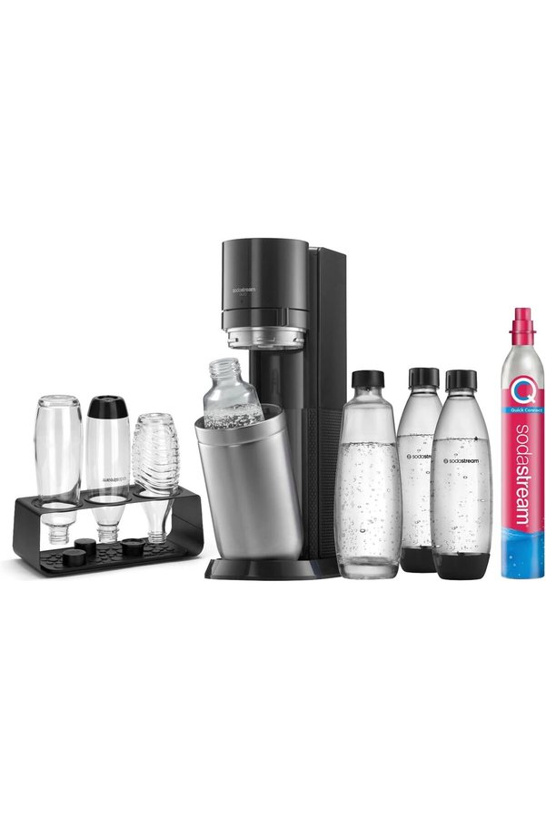 sodastream DUO Soda Makinesi | Quick-Connect CO₂ + 2 Cam Şişe + 2 Plastik Şişe + Şişe Standı