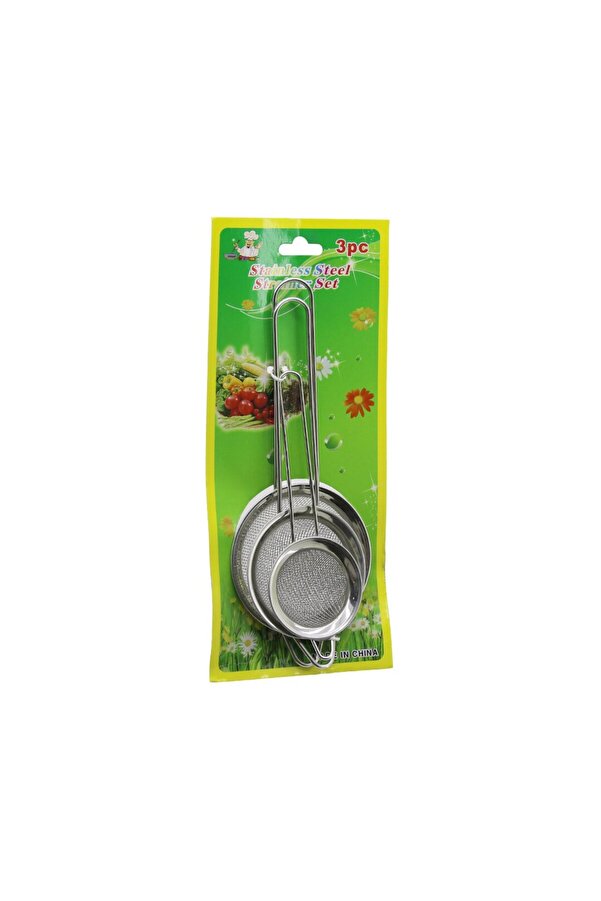 Go İthalat 3Pcs Set Mi̇ni̇= 5-7-8Cm Tel Süzgeç Metal Çerçece Metal Sap=8.5-10.5-10.5Cm (4457)