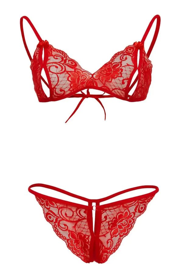 Nw Nessiworld Kırmızı Dantelli Fantazi Sütyen Ve G-String Takım Tm2048
