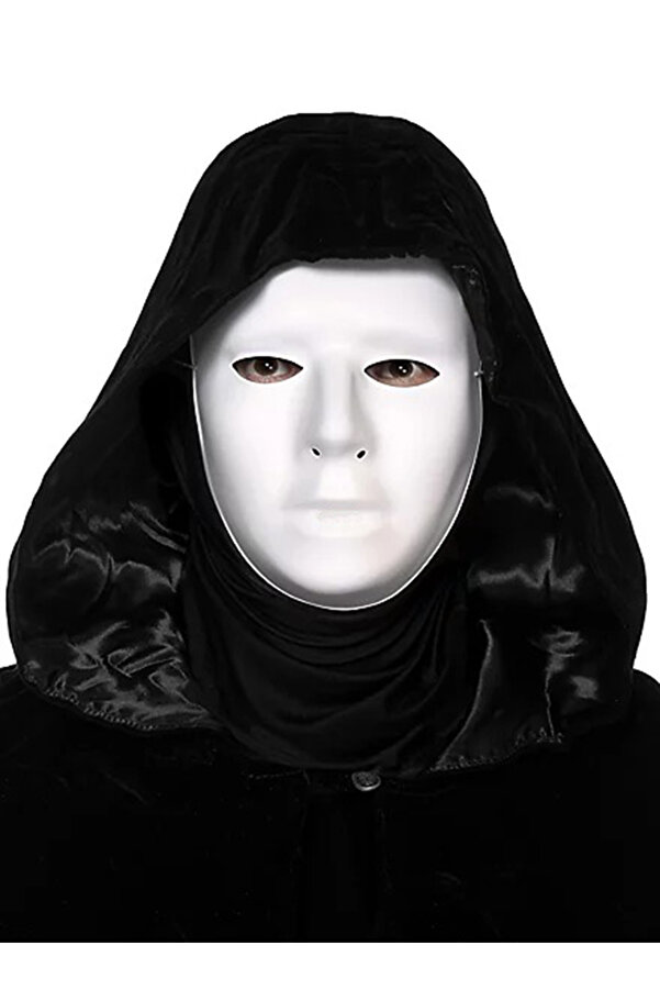 Ethab Ti̇caret Si̇yah Kapüşonlu 120 Cm Peleri̇n Ve Beyaz Boyanabi̇li̇r Tam Yüz Maske