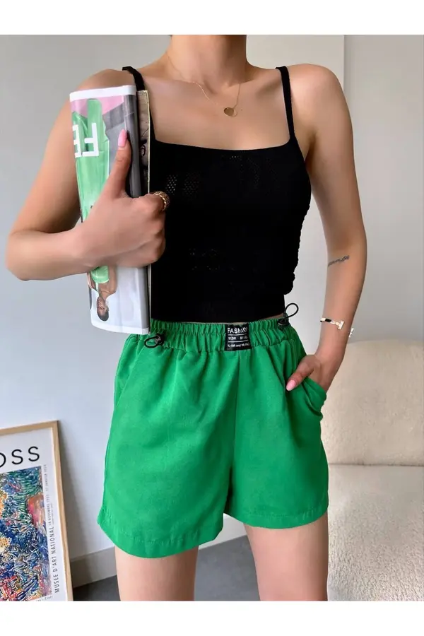 Ymywear Armalı Keten Şort Yeşi̇l S251003