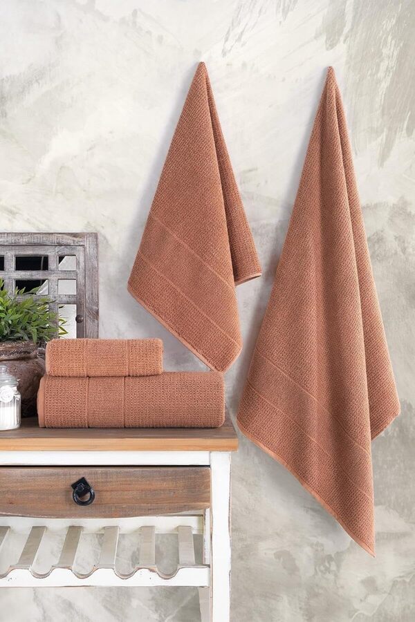 Snshop Teksti̇l Royali̇ty | 50X90-70X140 Cm 4 Lü Banyo Havlu Seti̇,%100 Pamuklu Havlu Takımı Ki̇remi̇t