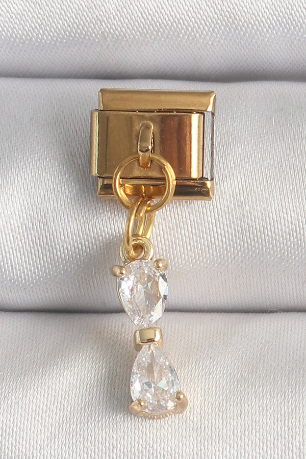 Modamtn Bfs 316L Çeli̇k Gold Renk Sallantı Zi̇rkon Taşlı Kurdele Model Nomi̇nati̇on Charm