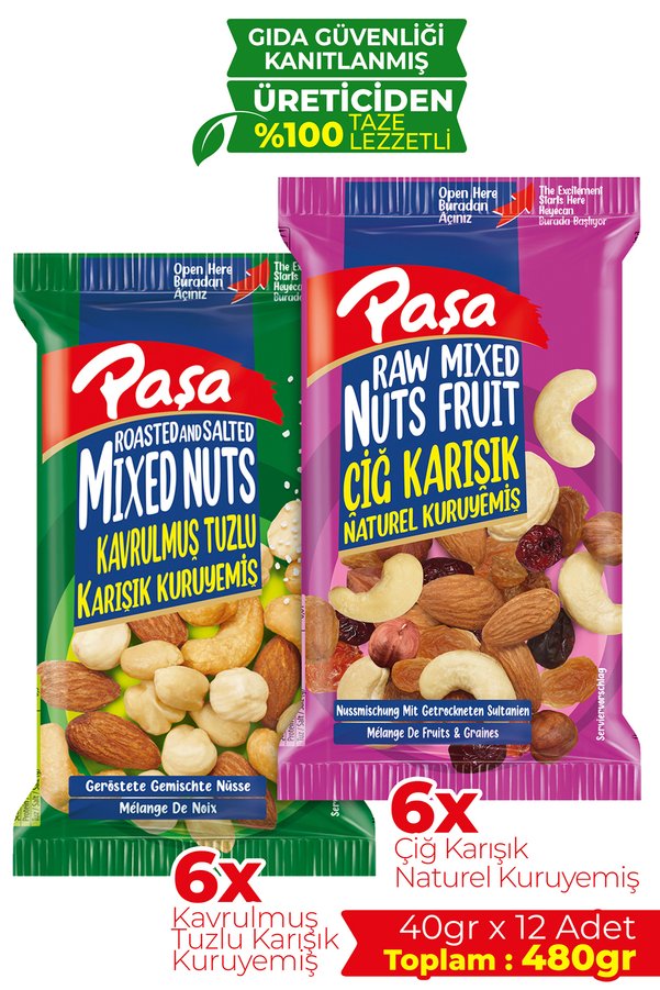 Paşa Kuruyemiş Karışık Süper Mix Kuruyemiş 40 gr X 12 Adet