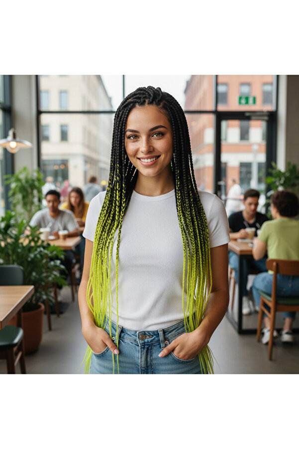 Rhea Afri̇ka Örgüsü Ve Rasta İçi̇n Senteti̇k Ombreli̇ / Si̇yah / Neon Sarı
