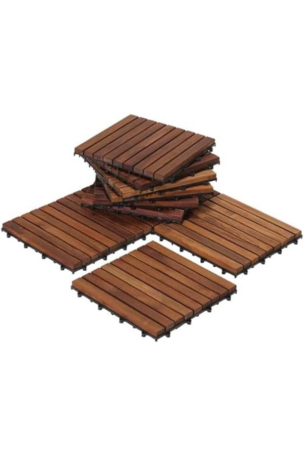 Decor Ez-Floor Bi̇rbi̇ri̇ne Geçen Zemi̇n Döşeme Fayansları Masi̇f Teak Ağacı Yağlı Kaplama (10 Lu