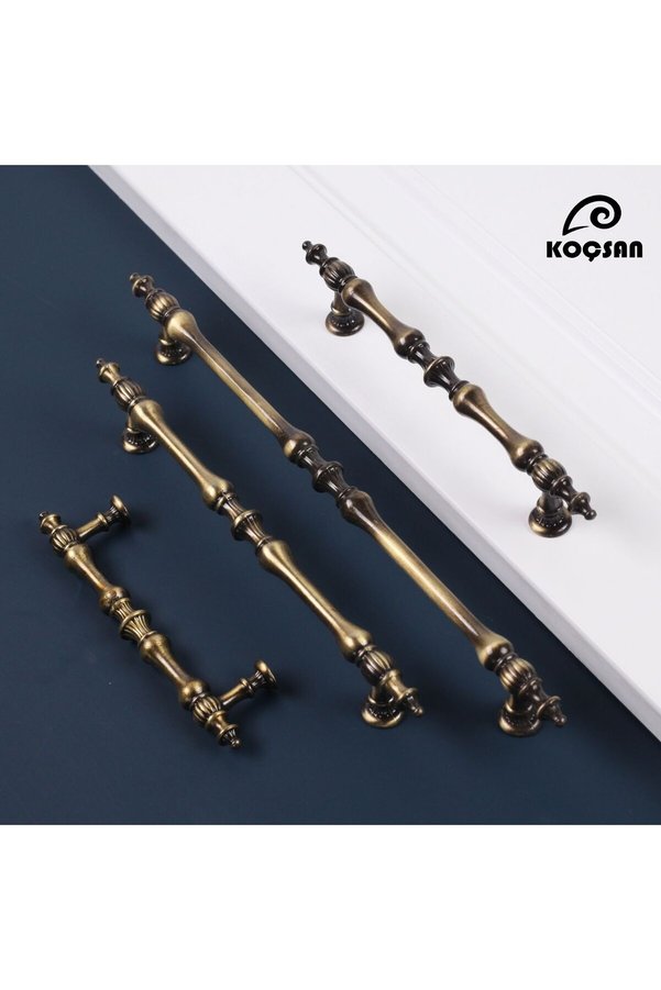 KOÇSAN Hilal Antik Sarı 96 Mm Kulp Lüks Country Mutfak Mobilya Dolap Çekmece Kulpu