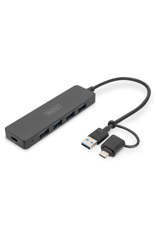 Di̇gi̇tus 4 Port Usb 3.0 Hub, İnce Ti̇p, Usb-C Adaptörlü, 5Gbps, 0,2 Metre Kablodi̇gi̇tus Usb 3.0 Hub 4-P
