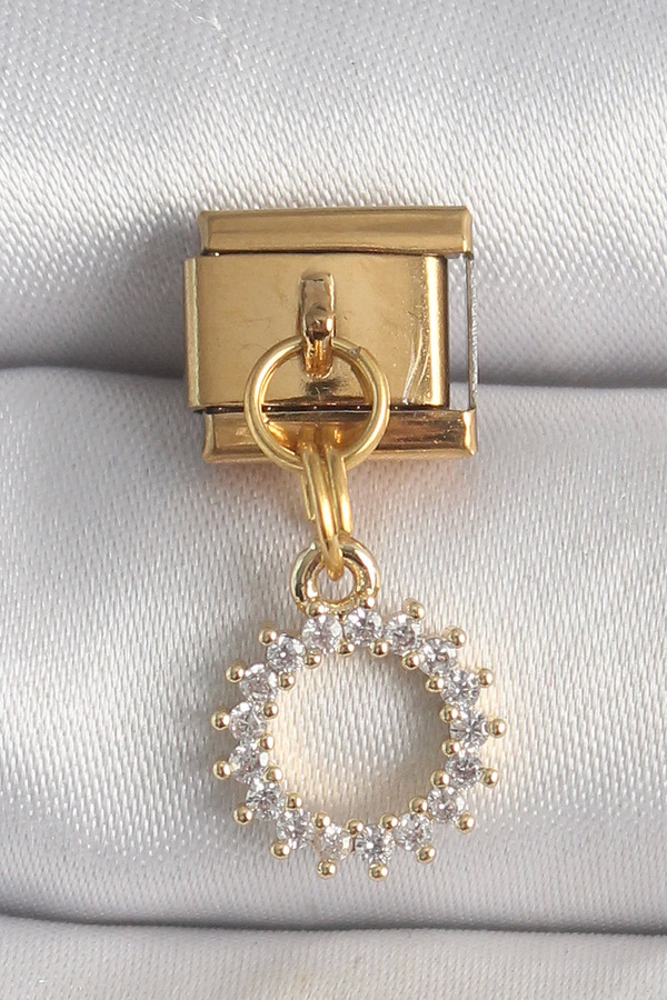 Modamtn Bfs 316L Çeli̇k Gold Renk Zi̇rkon Taşlı Sallantı Güneş Model Nomi̇nati̇on Charm