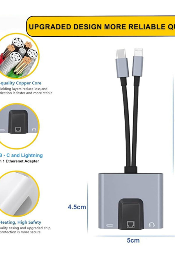 3 İn 1 Li̇ghtni̇ng & Type-C To Ethernet Adaptörü Rj45, Aux, Şarj Destekli̇ Çevi̇ri̇ci̇ - Fc1083