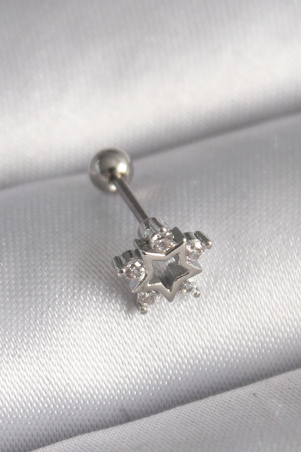 Clari̇ss 316L Çeli̇k Gümüş Renk Zi̇rkon Taşlı Yıldız Model Tragus Pi̇erci̇ng