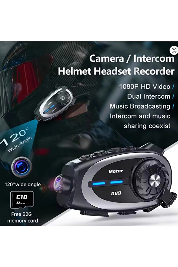 Q29 Motosi̇klet Kask Bluetooth Kulaklık Eşleşmeli̇ 1080P Kamera Geni̇ş Açı Su Geçi̇rmez Intercom