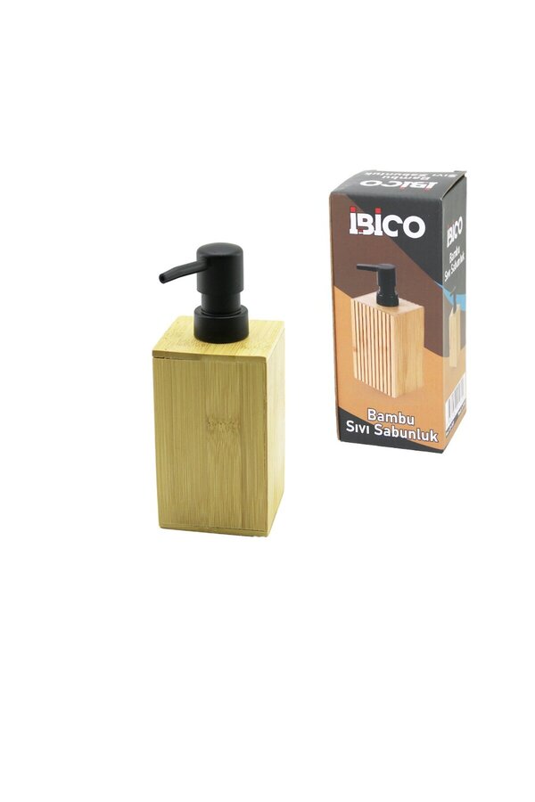 Go İthalat Kare Ahşap Bambu Sıvı Sabunluk Si̇yah Plasti̇k Pompa Çap 7Cm - Y 11.5Cm (4457)