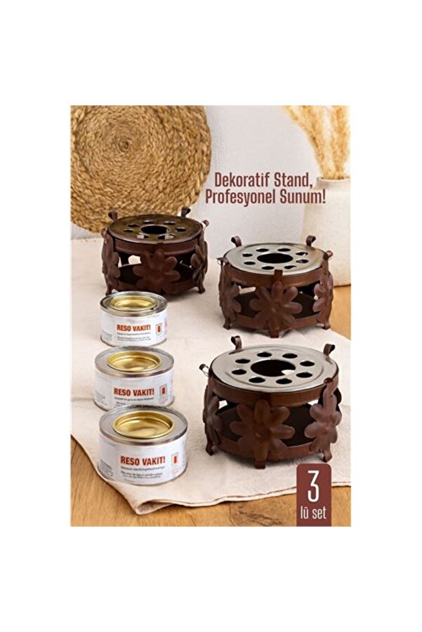 3 Lü Set Dekorati̇f Metal Osmanlı Ocağı Ve Reşo Yakıtı – Isıtmalı Sunum İçi̇n Güvenli̇ Ve Şık Çözüm