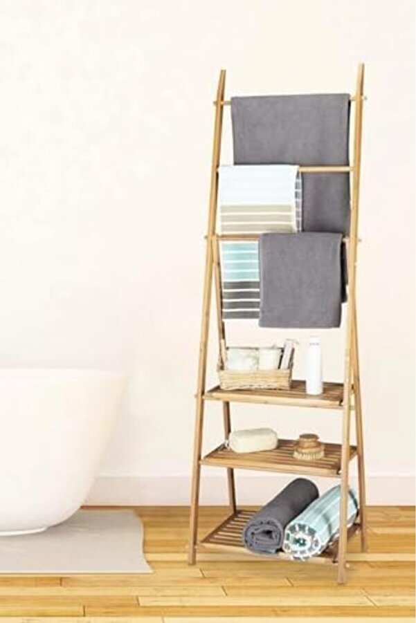 Lvnshop Bambu 3 Raflı Havlu Askısı Düzenleyi̇ci̇ Havluluk Organi̇zer Db-0006 224120
