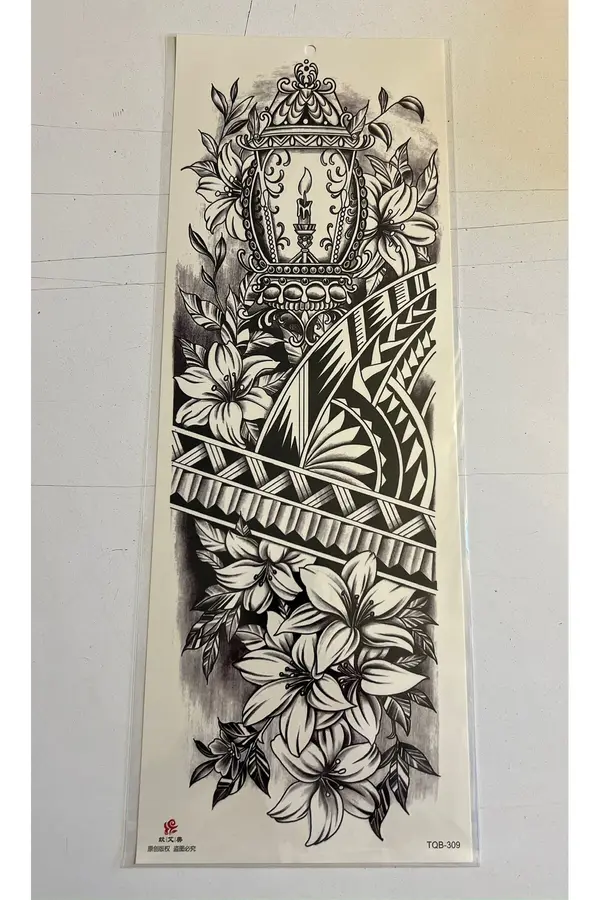 Ai̇rbrush Tattoo Tri̇bal Çi̇çek 1 Hafta Kalıcı Tam Kol Bacak Yapıştırma Geçi̇ci̇ Dövme 46 Cm