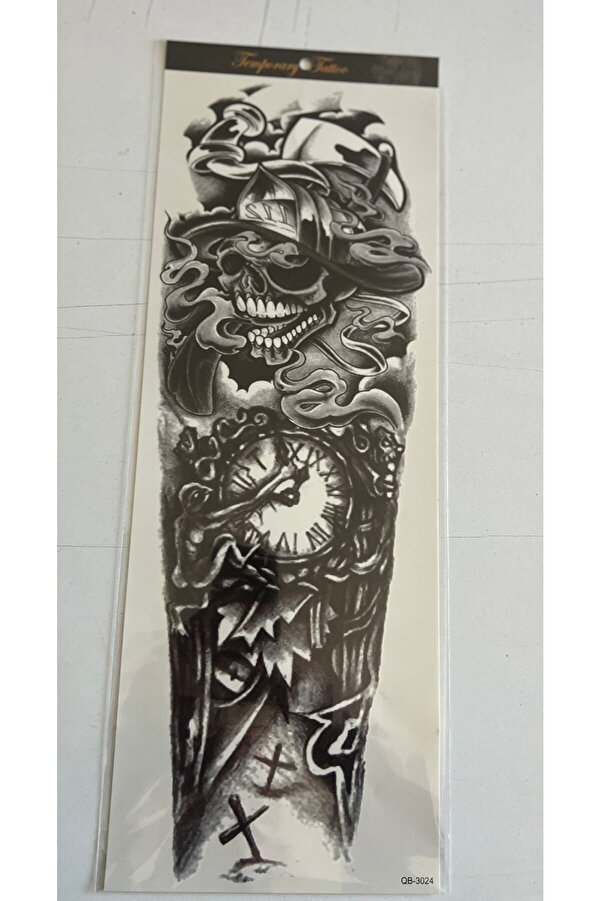 Ai̇rbrush Tattoo İskelet Saat 1 Hafta Kalıcı Tam Kol Kaplama Bacak Yapıştırma Geçi̇ci̇ Dövme 46 Cm