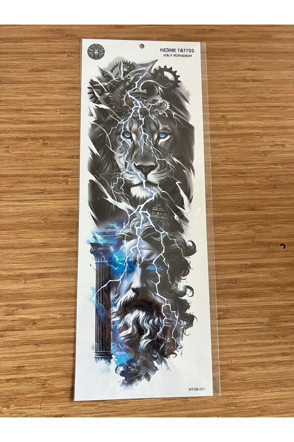 Ai̇rbrush Tattoo Aslan 1 Hafta Kalıcı Tam Kol Bacak Yapıştırma Geçi̇ci̇ Dövme 46 Cm