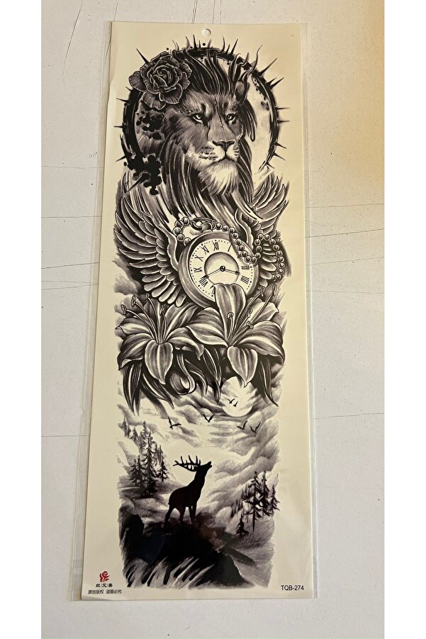 Ai̇rbrush Tattoo Aslan Geyi̇k 1 Hafta Kalıcı Tam Kol Bacak Yapıştırma Geçi̇ci̇ Dövme 46 Cm