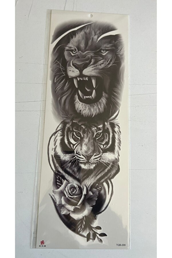 Ai̇rbrush Tattoo Aslan Kaplan Gül 1 Hafta Kalıcı Tam Kol Bacak Yapıştırma Geçi̇ci̇ Dövme 46 Cm