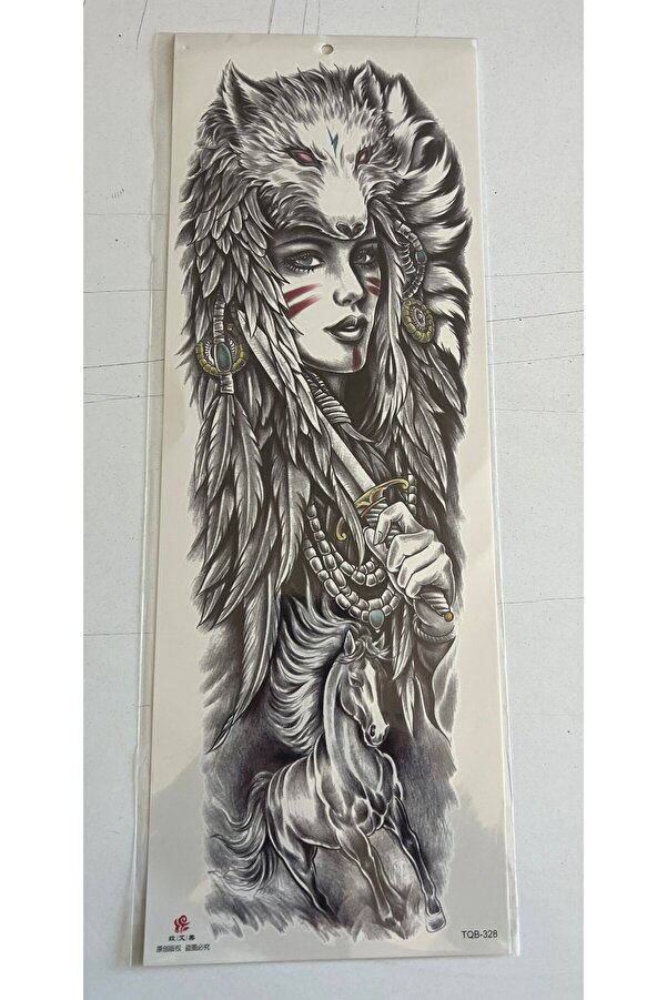 Ai̇rbrush Tattoo Kızıl Bozkurt 1 Hafta Kalıcı Tam Kol Kaplama Bacak Yapıştırma Geçi̇ci̇ Dövme 46 Cm