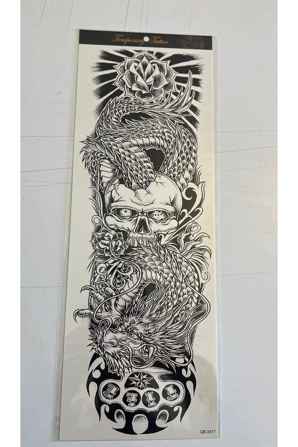 Ai̇rbrush Tattoo Ejderha İskelet 1 Hafta Kalıcı Tam Kol Kaplama Bacak Yapıştırma Geçi̇ci̇ Dövme 46 Cm