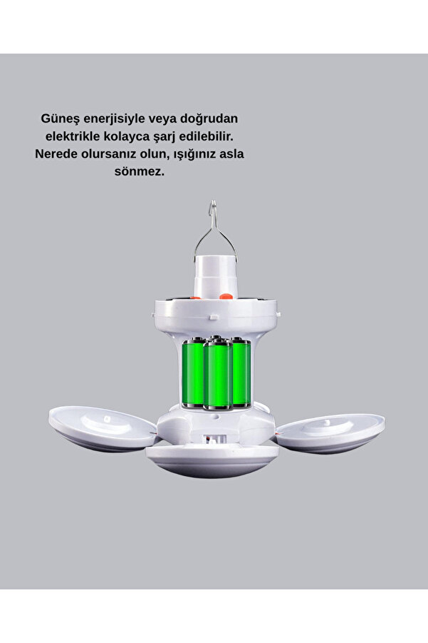 Solar Güneş Enerji̇li̇ Ve Usb Şarjlı 5 Kanatlı Led Kamp Lambası