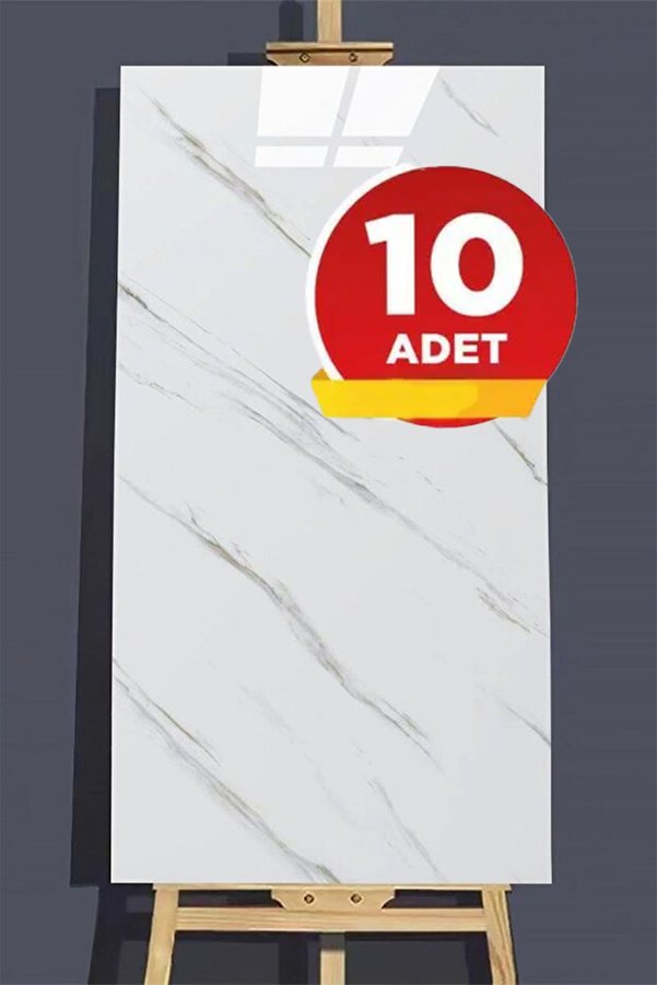 BienHome 10 Adet 30x60 Cm Açık Beyaz Siyah Mermer Desenli Kendinden Yapışkanlı Kaplama M102 Pvc Panel