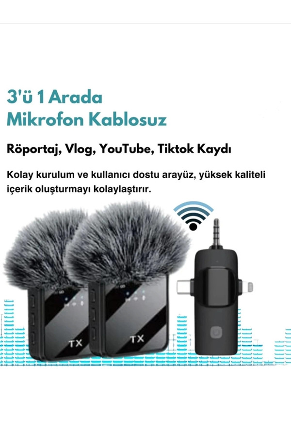 Yüksek Kali̇te Profesyonel 3 In 1 Kablosuz Taşınabi̇li̇r Yaka Mi̇krofonu Tüylü
