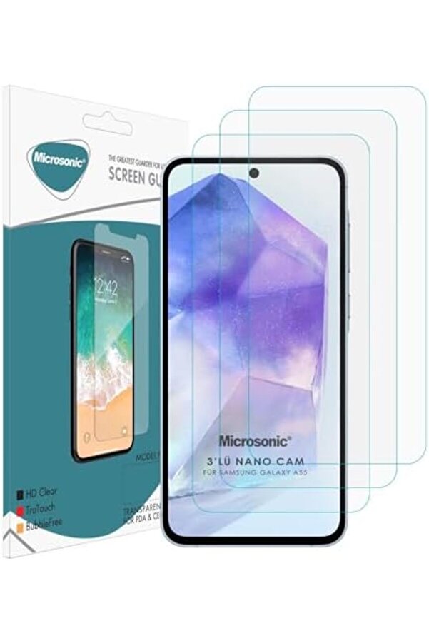 Lvnshop A55 Screen Protector Glass Cam Ekran (3`Lü Paket) [ A55 İle Uyumlu Ekran - Şeffaf] 224120