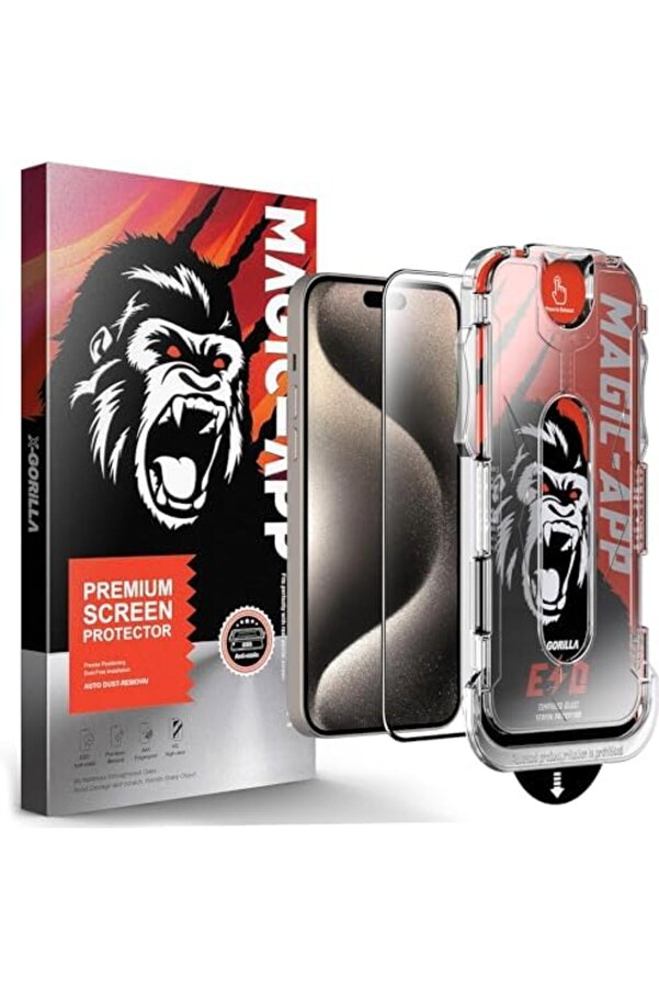 Goldflare X-Gori̇lla 15 Pro Max Uyumlu Tam Kaplayan Tozsuz Uygulama 9H Ekran Kırılmaz Temperli̇ Cam Şe