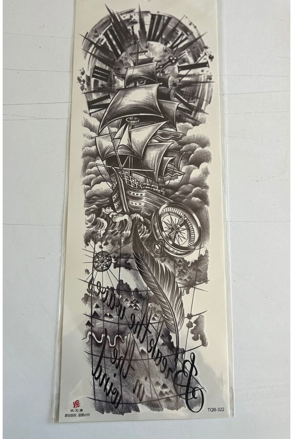 Ai̇rbrush Tattoo Gemi̇ Tüy 1 Hafta Kalıcı Tam Kol Kaplama Bacak Yapıştırma Geçi̇ci̇ Dövme 46 Cm