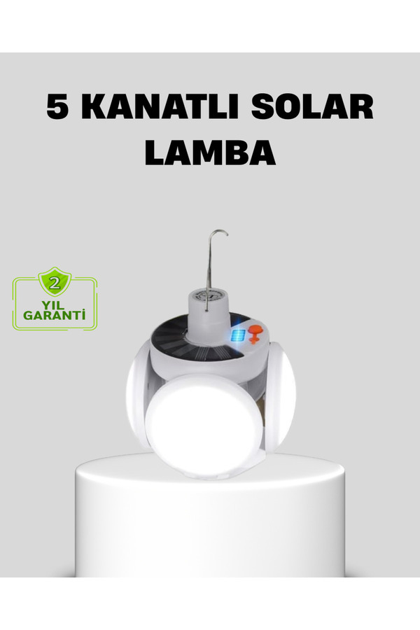 Solar Güneş Enerji̇li̇ Ve Usb Şarjlı 5 Kanatlı Led Kamp Lambası