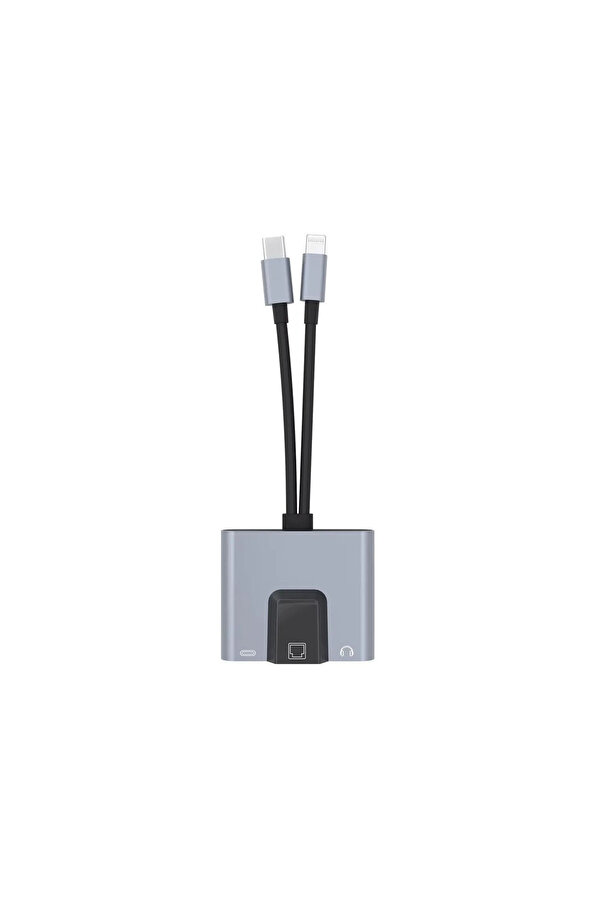 3 İn 1 Li̇ghtni̇ng & Type-C To Ethernet Adaptörü Rj45, Aux, Şarj Destekli̇ Çevi̇ri̇ci̇ - Fc1083