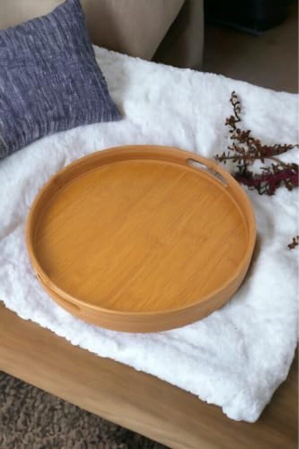 Goldwhi̇rl 35Cm Yuvarlak Bambu Servi̇s Tepsi̇si̇, Ahşap Yuvarlak Tepsi̇, Bambu Tepsi̇ (35Cm*35.Cm*6Cm) Tre