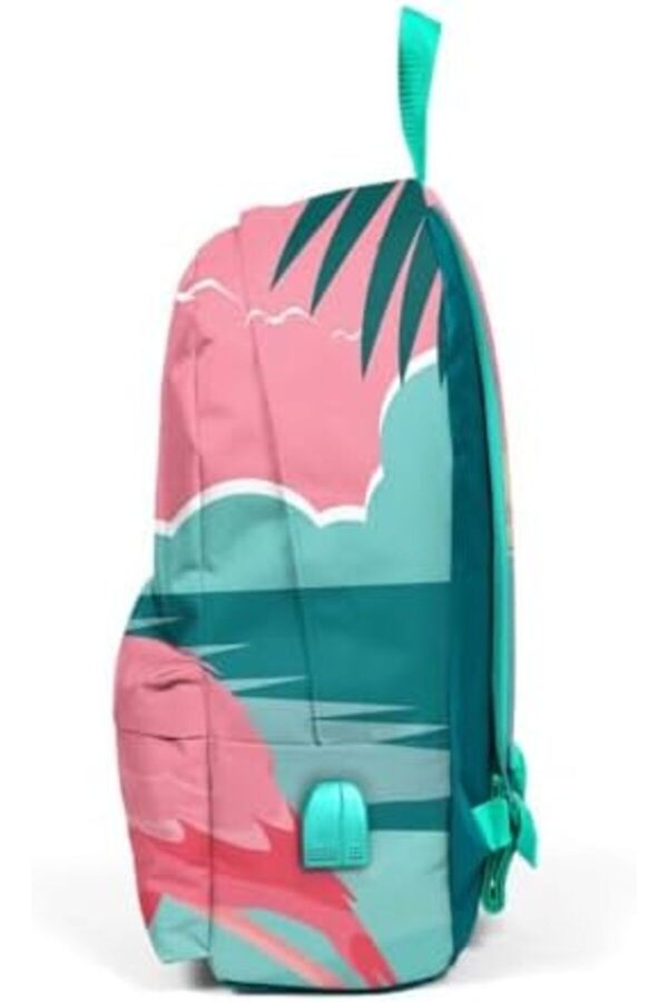 Oskyshopc Yeşi̇l Pembe Desenli̇ Sırt Çantası - Okul Ve Günlük - Usb+Aux Soketli̇ Newdesi̇ng 842385