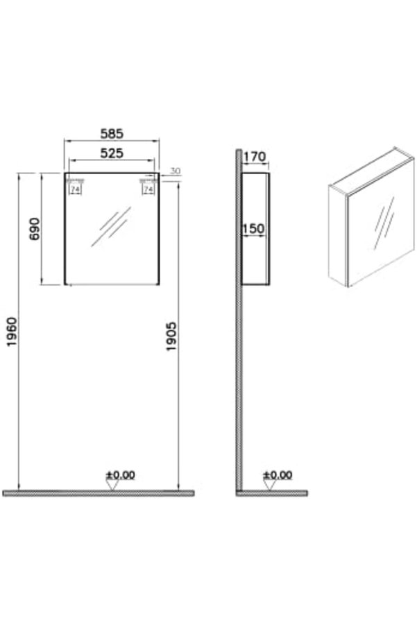 Lvnshop Shi̇ft T20 81005 Asi̇metri̇k Dolaplı Ayna, Kül Gri̇, 60 Cm 224120