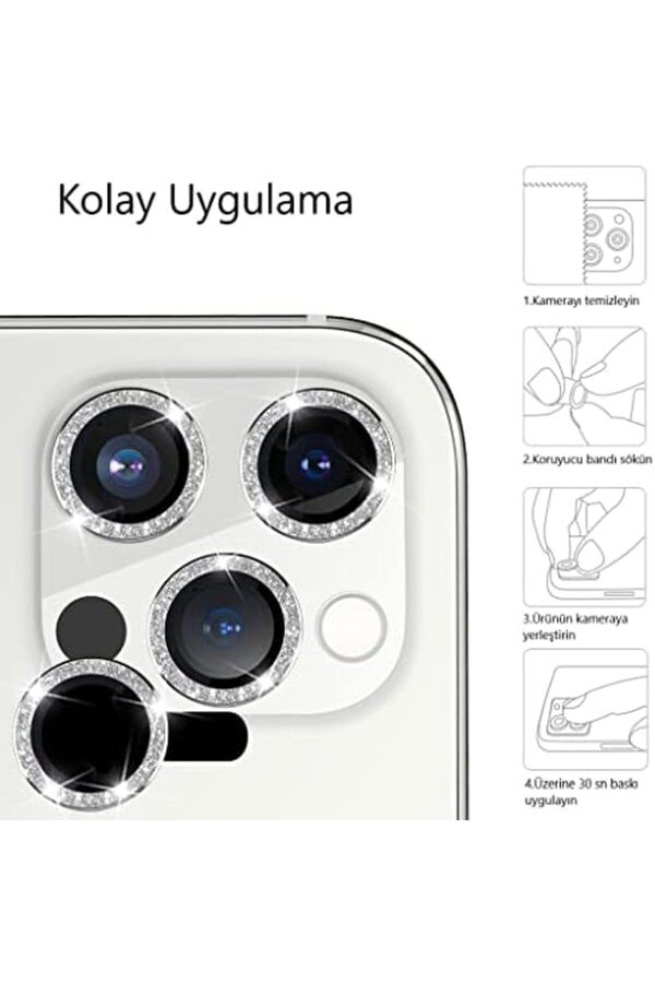 Lvnshop İphone 11/11 Pro / 11 Pro Max / 12/12 Mi̇ni̇ / 12 Pro Uyumlu Metal Parlak Si̇mli̇ Görünümlü Kame