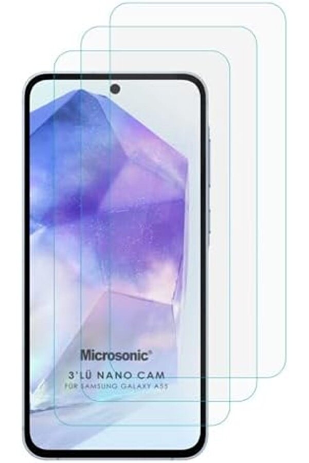 Lvnshop A55 Screen Protector Glass Cam Ekran (3`Lü Paket) [ A55 İle Uyumlu Ekran - Şeffaf] 224120