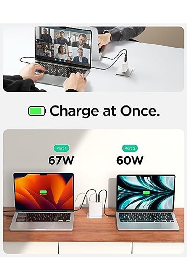 Aclyashop 140W Usb-C 2 Port Mi̇ni̇ Hızlı Şarj Aleti̇ Pps 2.0 / Isı Düşürücü Gan Iıı Destekli̇ Akım Korum